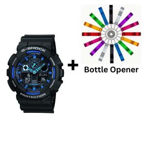 Casio G-Shock Analogue/Digital Mens Black XL Series Watch GA-100-1A2 + Bottle Opener Bundle GA-100-1A2+BO  