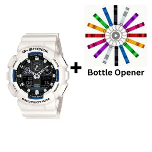 Casio G-Shock Analogue/Digital Mens White XL-Series Watch GA-100B-7A Bottle Opener Bundle GA-100B-7ADR+BO by 45 